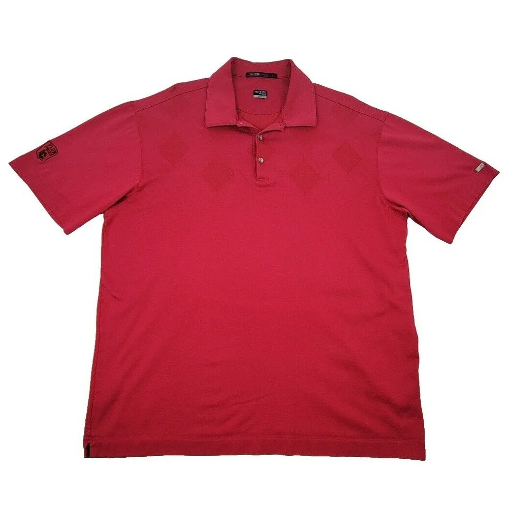 Tiger Woods Collection Nike Fit Dry Golf Polo Shirt Mens Large Red Diamond Check
